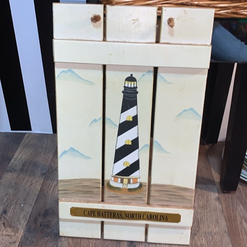 Vintage Coastal Lighthouse Wall Art Cape Hatteras NC Nautical Beach House Decor - Picture 8 of 10